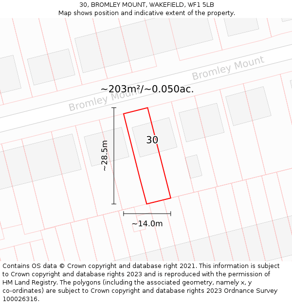 30, BROMLEY MOUNT, WAKEFIELD, WF1 5LB: Plot and title map