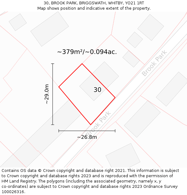 30, BROOK PARK, BRIGGSWATH, WHITBY, YO21 1RT: Plot and title map