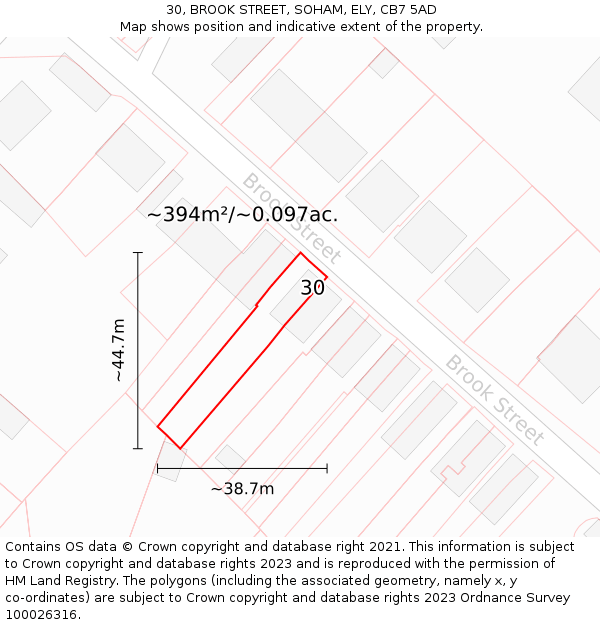 30, BROOK STREET, SOHAM, ELY, CB7 5AD: Plot and title map