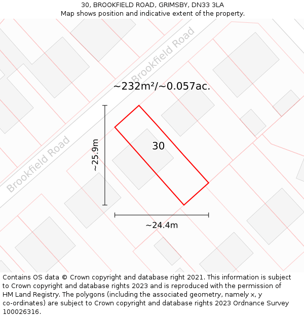 30, BROOKFIELD ROAD, GRIMSBY, DN33 3LA: Plot and title map