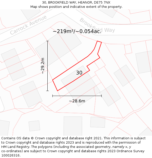 30, BROOKFIELD WAY, HEANOR, DE75 7NX: Plot and title map