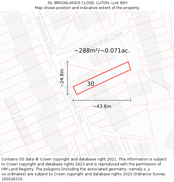 30, BROOKLANDS CLOSE, LUTON, LU4 9EH: Plot and title map