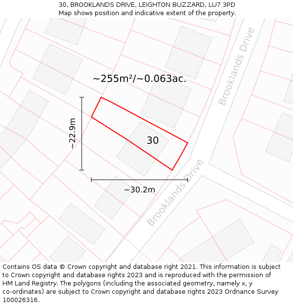 30, BROOKLANDS DRIVE, LEIGHTON BUZZARD, LU7 3PD: Plot and title map