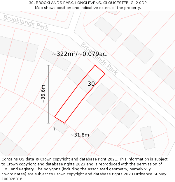30, BROOKLANDS PARK, LONGLEVENS, GLOUCESTER, GL2 0DP: Plot and title map