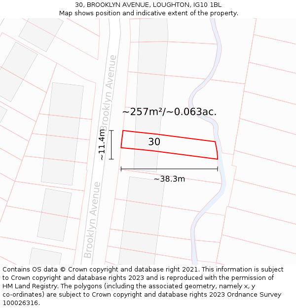 30, BROOKLYN AVENUE, LOUGHTON, IG10 1BL: Plot and title map