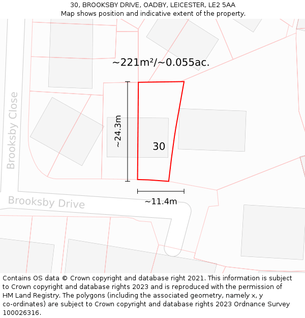 30, BROOKSBY DRIVE, OADBY, LEICESTER, LE2 5AA: Plot and title map
