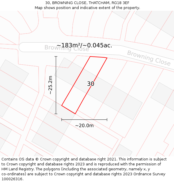 30, BROWNING CLOSE, THATCHAM, RG18 3EF: Plot and title map
