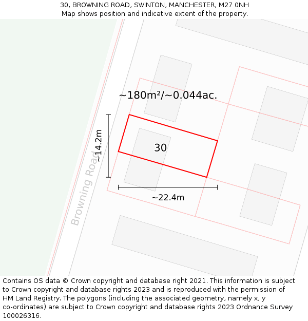 30, BROWNING ROAD, SWINTON, MANCHESTER, M27 0NH: Plot and title map
