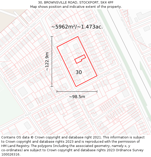 30, BROWNSVILLE ROAD, STOCKPORT, SK4 4PF: Plot and title map