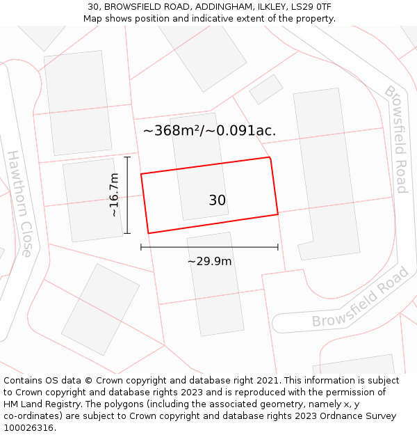 30, BROWSFIELD ROAD, ADDINGHAM, ILKLEY, LS29 0TF: Plot and title map