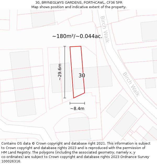 30, BRYNEGLWYS GARDENS, PORTHCAWL, CF36 5PR: Plot and title map