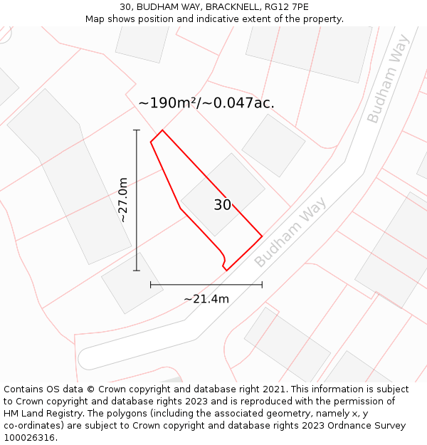 30, BUDHAM WAY, BRACKNELL, RG12 7PE: Plot and title map