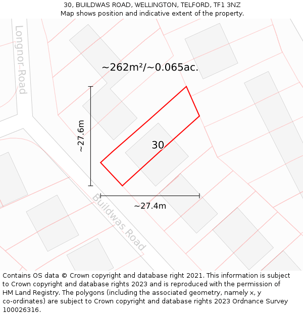 30, BUILDWAS ROAD, WELLINGTON, TELFORD, TF1 3NZ: Plot and title map