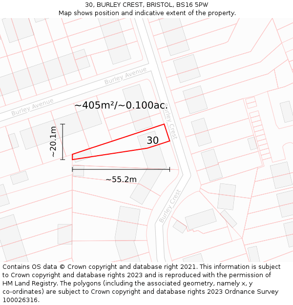 30, BURLEY CREST, BRISTOL, BS16 5PW: Plot and title map