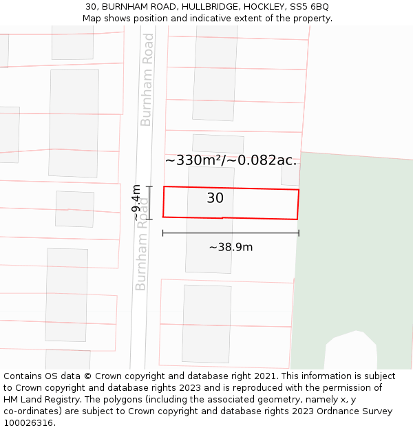 30, BURNHAM ROAD, HULLBRIDGE, HOCKLEY, SS5 6BQ: Plot and title map