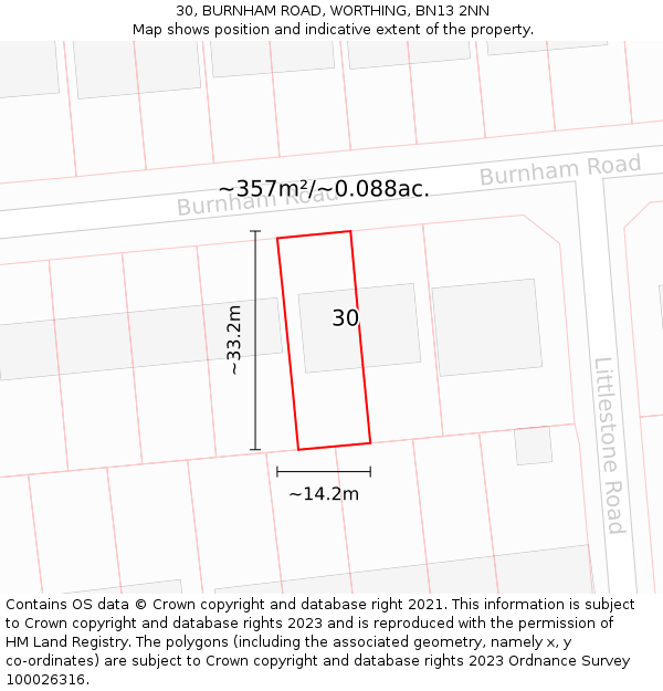 30, BURNHAM ROAD, WORTHING, BN13 2NN: Plot and title map
