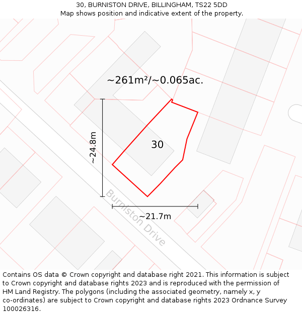 30, BURNISTON DRIVE, BILLINGHAM, TS22 5DD: Plot and title map