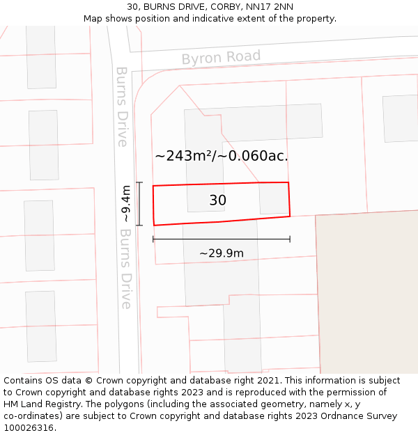 30, BURNS DRIVE, CORBY, NN17 2NN: Plot and title map