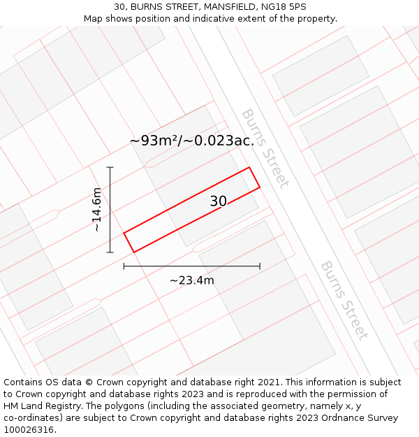 30, BURNS STREET, MANSFIELD, NG18 5PS: Plot and title map