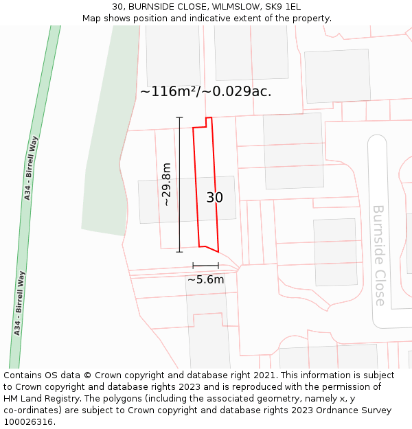 30, BURNSIDE CLOSE, WILMSLOW, SK9 1EL: Plot and title map