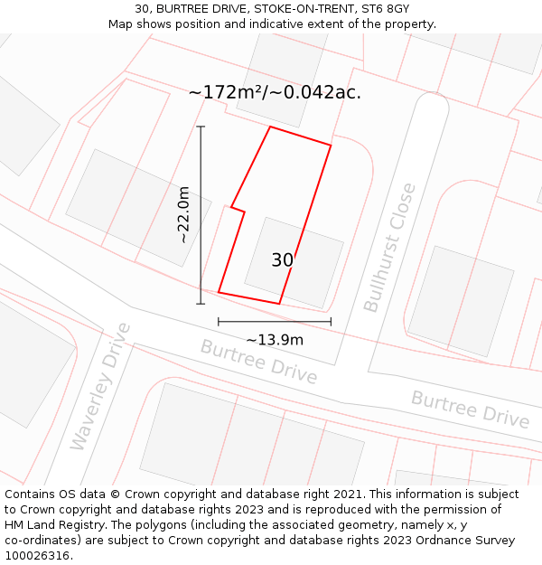 30, BURTREE DRIVE, STOKE-ON-TRENT, ST6 8GY: Plot and title map