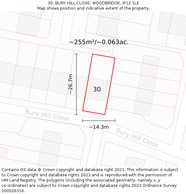 30, BURY HILL CLOSE, WOODBRIDGE, IP12 1LE: Plot and title map