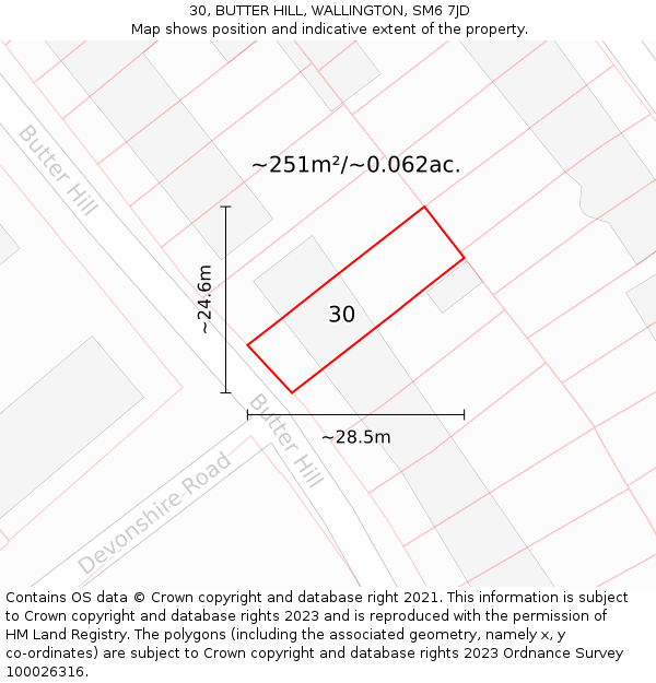 30, BUTTER HILL, WALLINGTON, SM6 7JD: Plot and title map