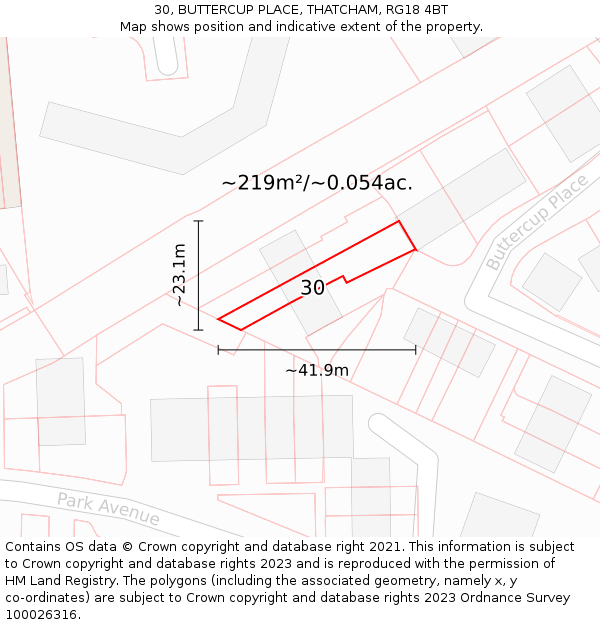 30, BUTTERCUP PLACE, THATCHAM, RG18 4BT: Plot and title map