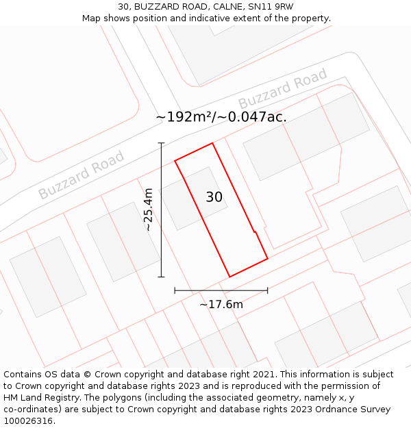 30, BUZZARD ROAD, CALNE, SN11 9RW: Plot and title map