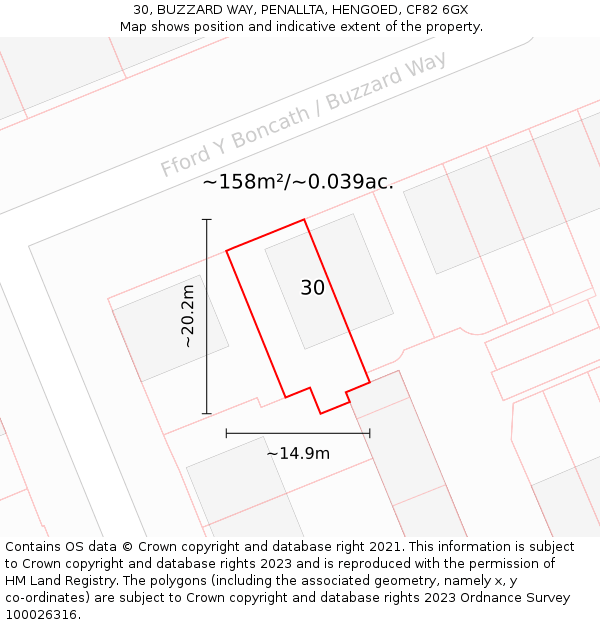 30, BUZZARD WAY, PENALLTA, HENGOED, CF82 6GX: Plot and title map