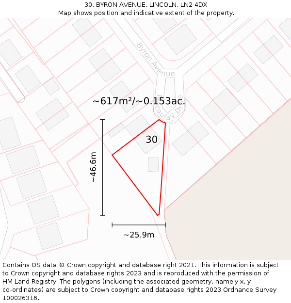 30, BYRON AVENUE, LINCOLN, LN2 4DX: Plot and title map