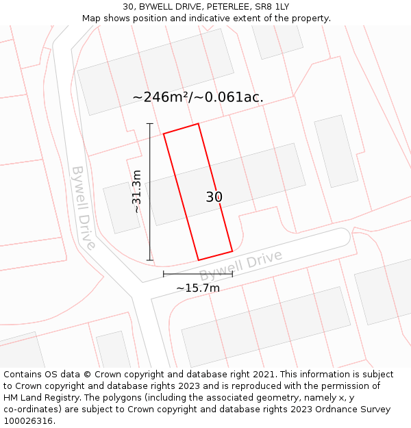 30, BYWELL DRIVE, PETERLEE, SR8 1LY: Plot and title map