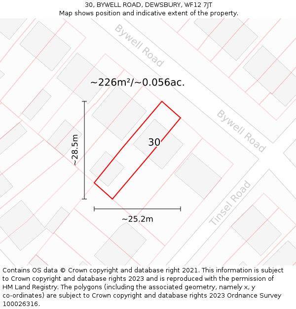 30, BYWELL ROAD, DEWSBURY, WF12 7JT: Plot and title map