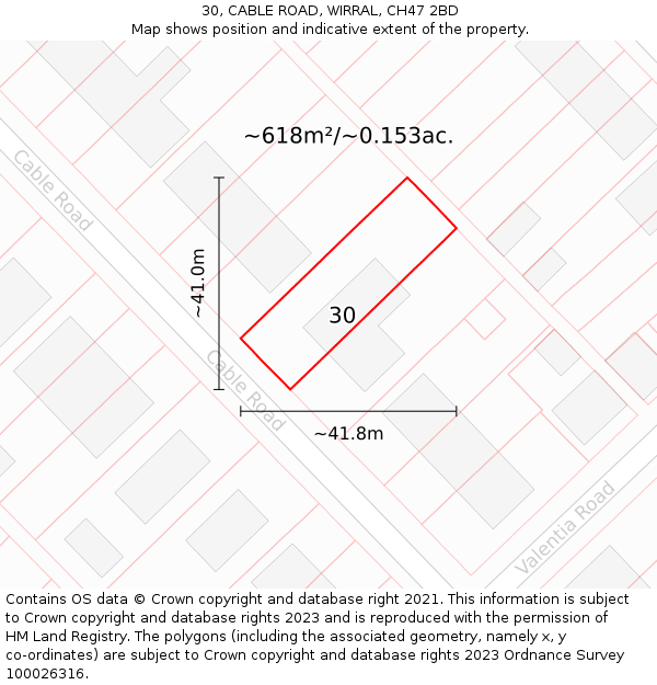 30, CABLE ROAD, WIRRAL, CH47 2BD: Plot and title map