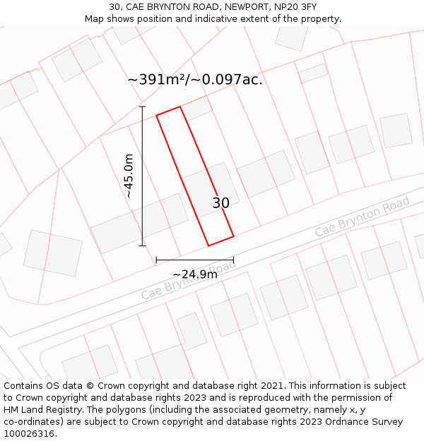 30, CAE BRYNTON ROAD, NEWPORT, NP20 3FY: Plot and title map