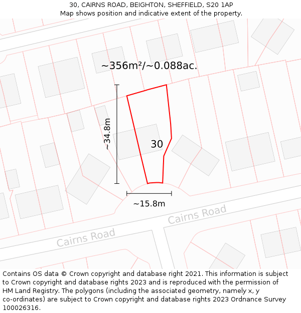 30, CAIRNS ROAD, BEIGHTON, SHEFFIELD, S20 1AP: Plot and title map