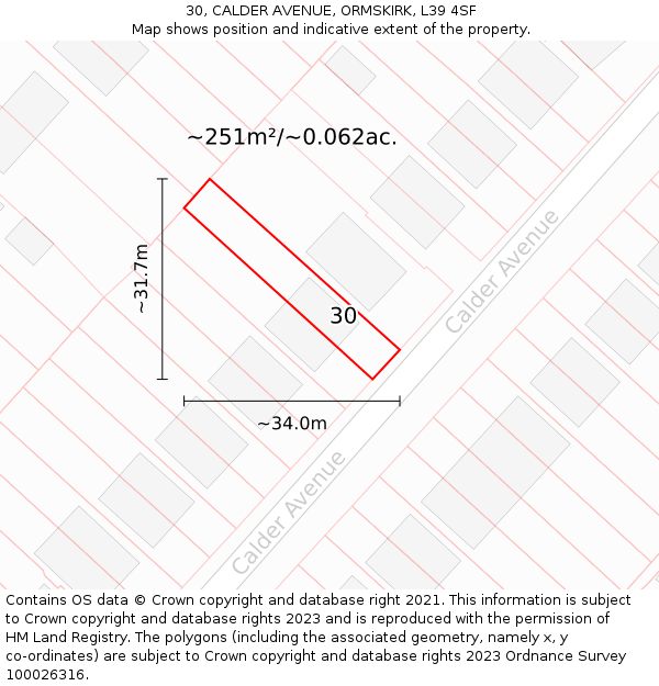 30, CALDER AVENUE, ORMSKIRK, L39 4SF: Plot and title map