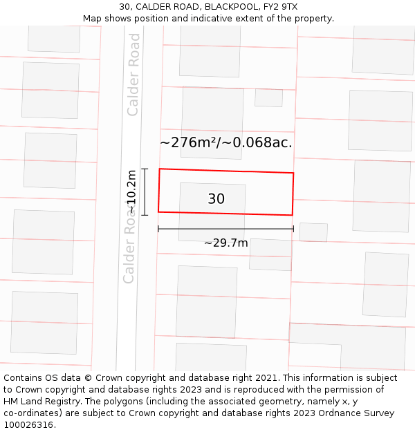 30, CALDER ROAD, BLACKPOOL, FY2 9TX: Plot and title map