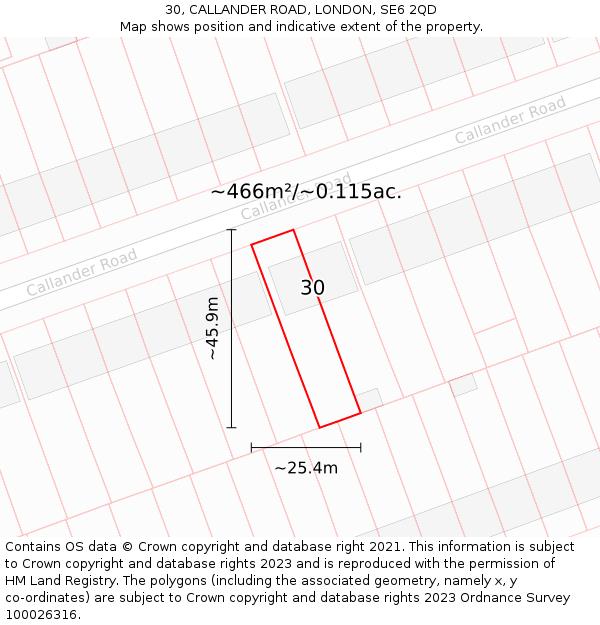 30, CALLANDER ROAD, LONDON, SE6 2QD: Plot and title map