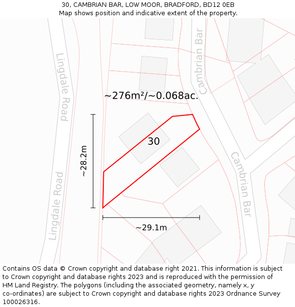 30, CAMBRIAN BAR, LOW MOOR, BRADFORD, BD12 0EB: Plot and title map