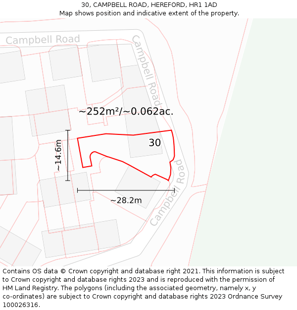 30, CAMPBELL ROAD, HEREFORD, HR1 1AD: Plot and title map
