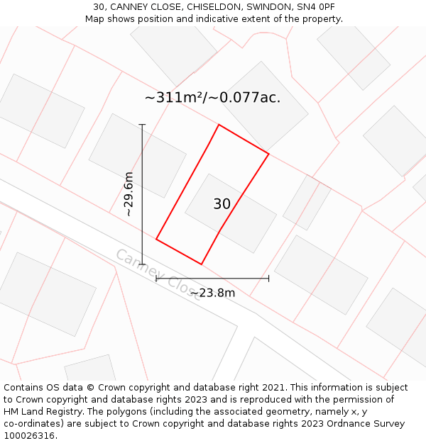 30, CANNEY CLOSE, CHISELDON, SWINDON, SN4 0PF: Plot and title map
