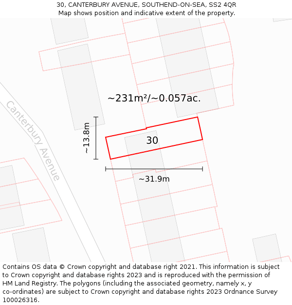 30, CANTERBURY AVENUE, SOUTHEND-ON-SEA, SS2 4QR: Plot and title map
