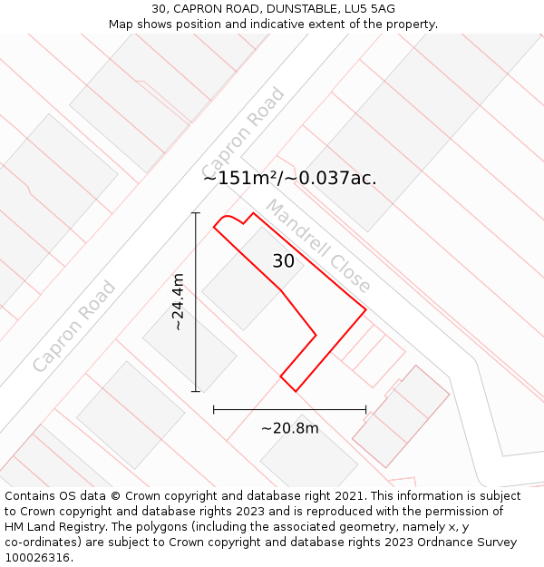 30, CAPRON ROAD, DUNSTABLE, LU5 5AG: Plot and title map