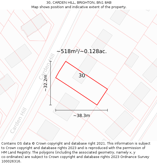 30, CARDEN HILL, BRIGHTON, BN1 8AB: Plot and title map