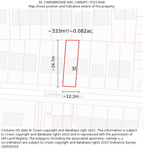 30, CARISBROOKE WAY, CARDIFF, CF23 9HW: Plot and title map