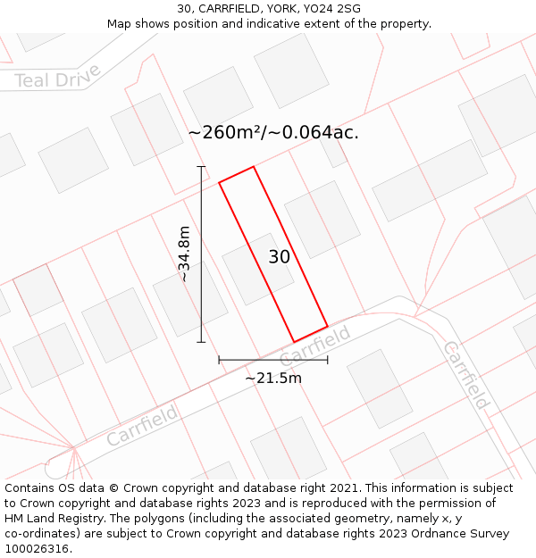 30, CARRFIELD, YORK, YO24 2SG: Plot and title map