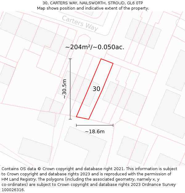 30, CARTERS WAY, NAILSWORTH, STROUD, GL6 0TP: Plot and title map