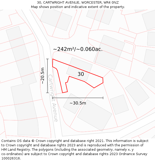 30, CARTWRIGHT AVENUE, WORCESTER, WR4 0NZ: Plot and title map