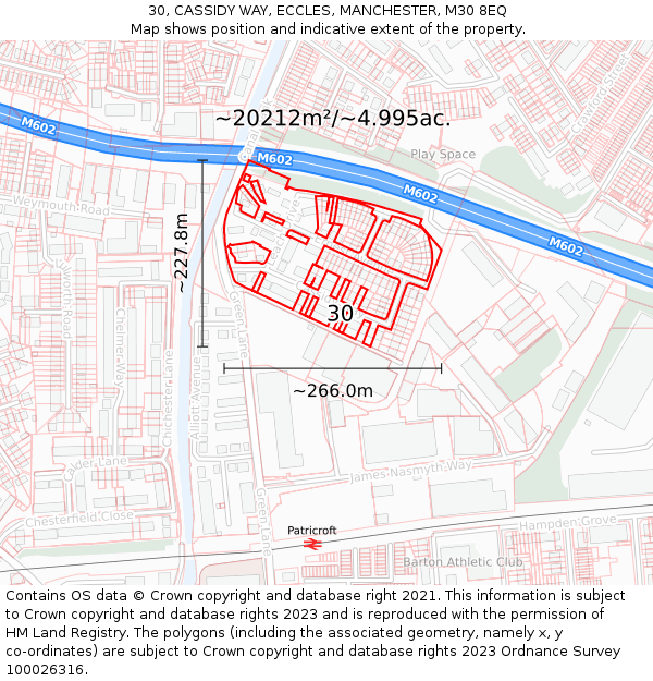 30, CASSIDY WAY, ECCLES, MANCHESTER, M30 8EQ: Plot and title map